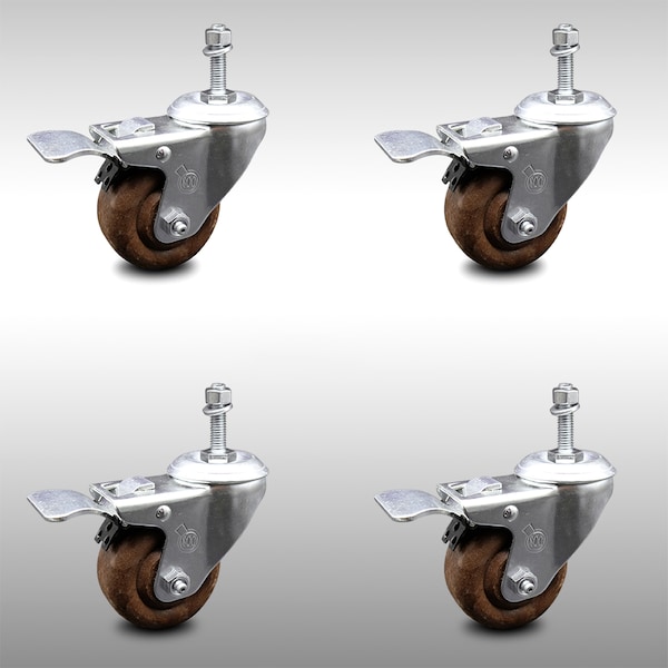 Service Caster 3.5 Inch SS High Temp Glass Filled Nylon 10mm Stem Caster Set Lock Brake SCC SCC-SSTSTTL20S3514-GFNSHT-M1015-4 - main